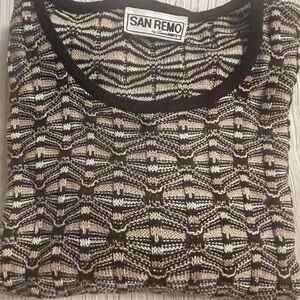 San Remo brown tan woven short sleeve sweater size XL